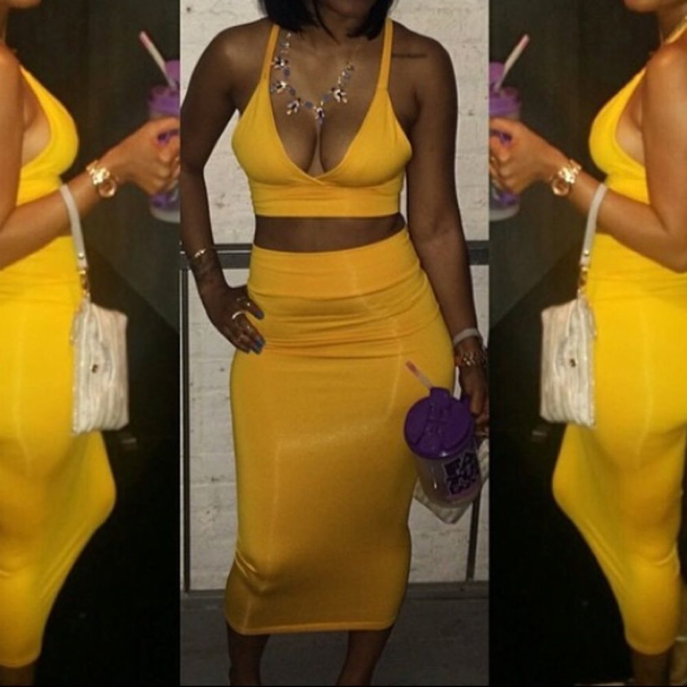 Custom 2 piece mustard midi set